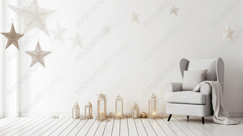 Christmas Interior Design Background. Contemporary livingroom. Generative AI.