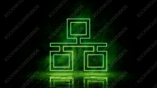 Green neon light ethernet icon. Vibrant colored technology symbol, isolated on a black background. 3D Render