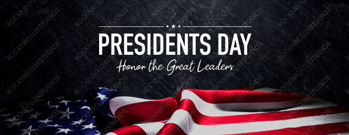 Premium Banner for Presidents day with American Flag and Black Stone Background.