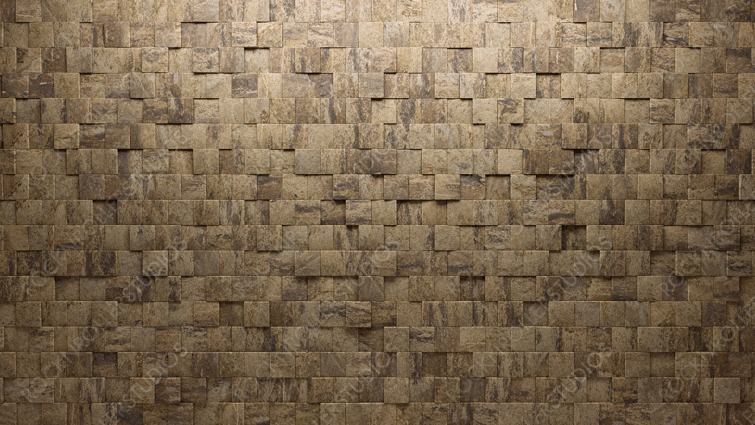 Semigloss Tiles arranged to create a Natural Stone wall. Textured, Square Background formed from 3D blocks. 3D Render