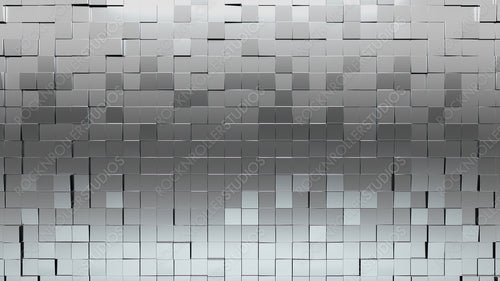 Glossy Tiles arranged to create a 3D wall. Silver, Luxurious Background formed from Square blocks. 3D Render