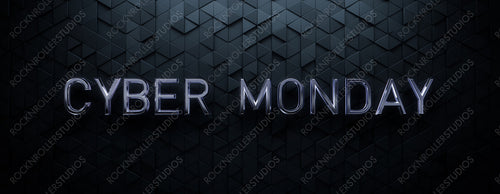 Premium Banner with Futuristic, Silver 3D Lettering on Triangle tiles. Cyber Monday Background with copy-space.