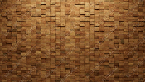 Wood Tiles arranged to create a Soft sheen wall. Natural, 3D Background formed from Rectangular blocks. 3D Render