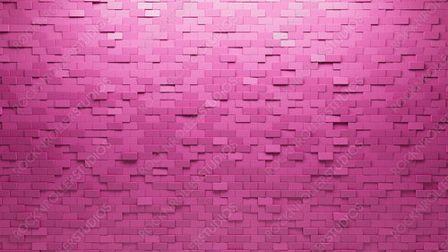 Semigloss Tiles arranged to create a Pink wall. Rectangular, 3D Background formed from Futuristic blocks. 3D Render