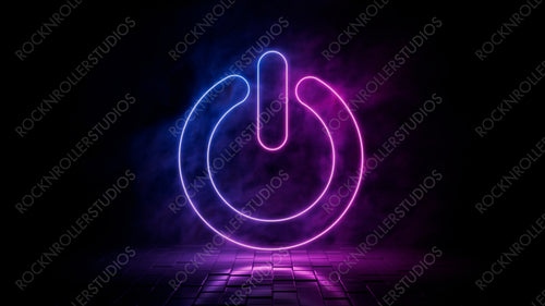 Pink and blue neon light power icon. Vibrant colored activate technology symbol, isolated on a black background. 3D Render