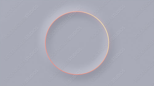 White Surface with Embossed Shape and Orange Illuminated Edge. Tech Background with Neon Circle. 3D Render.