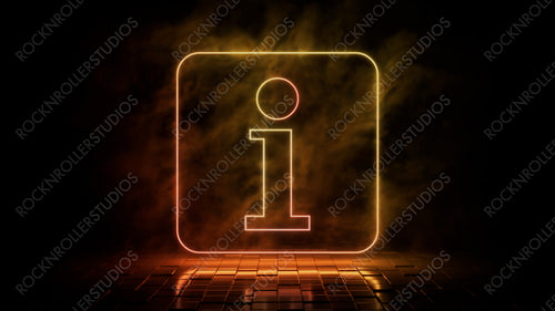 Orange and yellow neon light information icon. Vibrant colored technology symbol, isolated on a black background. 3D Render