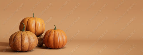 Contemporary Fall Banner with a collection of Pumpkins on Warm Brown background.