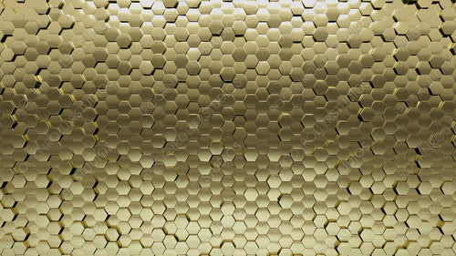 Polished, Hexagonal Wall background with tiles. Gold, tile Wallpaper with Luxurious, 3D blocks. 3D Render