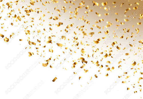 Falling Shiny Golden Confetti Background. Bright Festive Tinsel of Gold Colour.