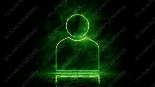 Green neon light user icon. Vibrant colored technology symbol, isolated on a black background. 3D Render