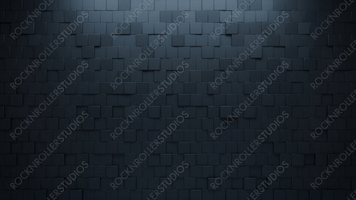 Futuristic, High Tech, dark background, with an offset square block structure. Wall texture with a 3D cube tile pattern. 3D render