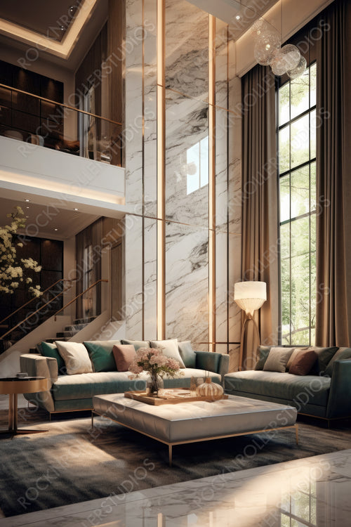 Stylish Interior Design Background. Art Deco Living Room. Generative AI.