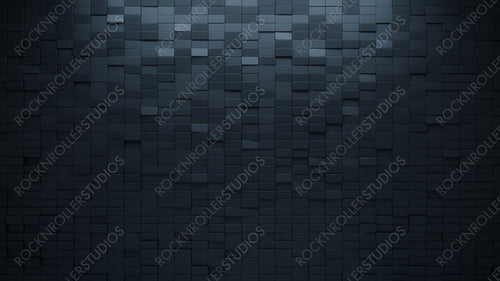 3D Tiles arranged to create a Black wall. Rectangular, Futuristic Background formed from Semigloss blocks. 3D Render