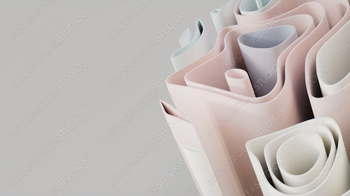 Pastel colored 3D Waves form a Multicolored abstract wallpaper. 3D Render with copy-space.