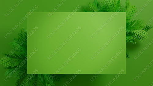 Green, Modern Design with Rectangle Botanical Frame. Palm Plant Border with copy-space.