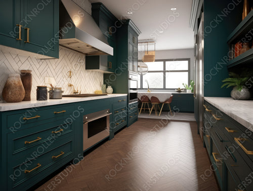 Contemporary Interior Design Background. Art Deco Kitchen. Generative AI.