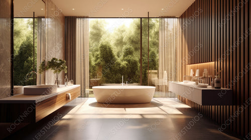 Contemporary Bathroom. Modernist Interior Design Background. Generative AI.