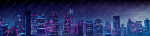 Sci-fi Metropolis with Blue and Pink Neon lights. Night scene with Visionary Skyscrapers.