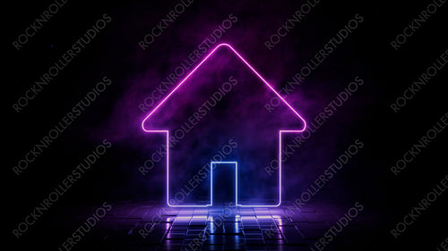 Pink and blue neon light home icon. Vibrant colored internet technology symbol, isolated on a black background. 3D Render