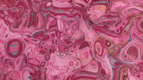 Liquid Swirls in Beautiful Pink and Magenta colors, with Gold Powder. Abstract Art Background.