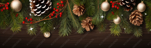 Christmas Border with Fir Branches and Pine Cones