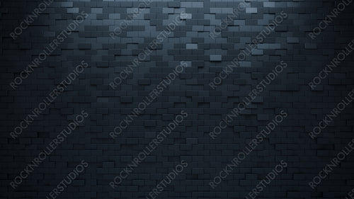 Rectangular, 3D Wall background with tiles. Black, tile Wallpaper with Futuristic, Polished blocks. 3D Render