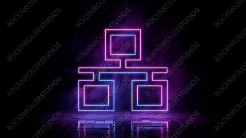 Pink and blue neon light ethernet icon. Vibrant colored network technology symbol, isolated on a black background. 3D Render