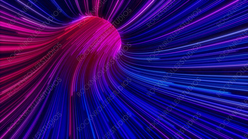 Abstract Neon Tunnel with Purple, Blue and Pink Swirls. 3D Render.