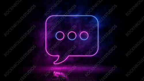Pink and blue neon light sms icon. Vibrant colored text technology symbol, isolated on a black background. 3D Render