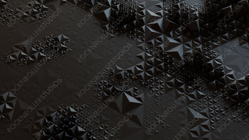 Dark Futuristic Surface with Tetrahedrons. Black, Three-Dimensional 3d Background.