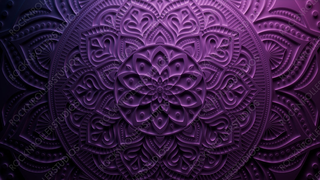 Diwali Celebration Wallpaper, with Purple Three-dimensional Ornate Flower. 3D Render.