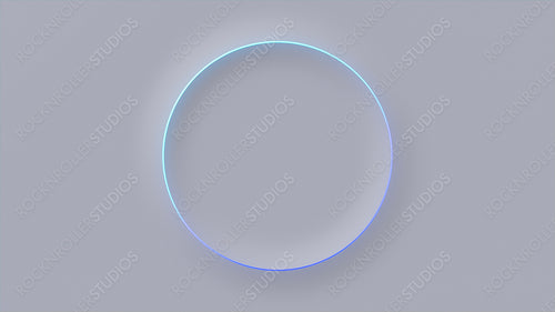 White Surface with Embossed Shape and Blue Illuminated Edge. Tech Background with Neon Circle. 3D Render.