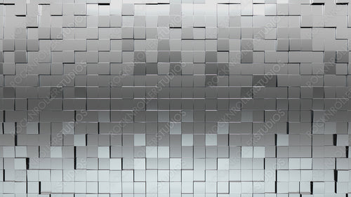 Polished, 3D Wall background with tiles. Square, tile Wallpaper with Silver, Luxurious blocks. 3D Render