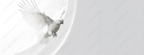 White Background with White Bird and copy-space.
