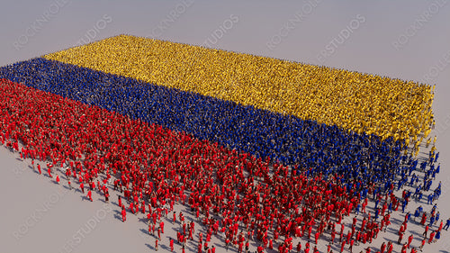 Colombian Banner Background, with People coming together to form the Flag of Colombia.