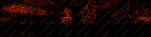 Futuristic, Orange Digital Grid background. Network Tech Wallpaper Banner. 3D Render