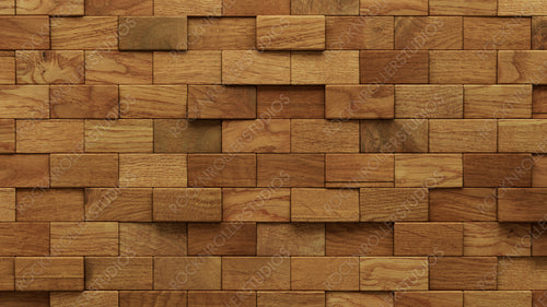 Wood Block Wall background. Mosaic Wallpaper with Light and Dark Timber Rectangle tile pattern. 3D Render