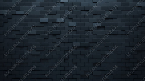 Black Tiles arranged to create a Polished wall. Rectangular, Futuristic Background formed from 3D blocks. 3D Render