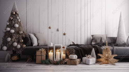 Christmas Home Background. Stylish Interior Design. Generative AI.