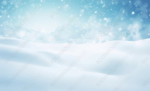 Beautiful background image of small snowdrifts, falling snow and snowflakes in white and blue tones.