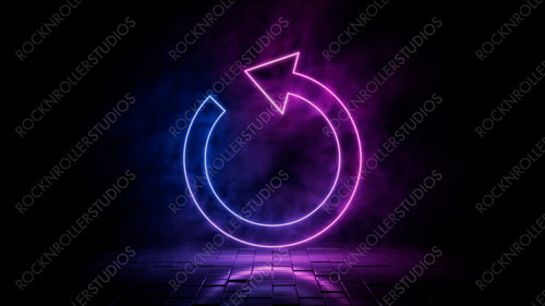 Pink and blue neon light refresh icon. Vibrant colored reload technology symbol, isolated on a black background. 3D Render