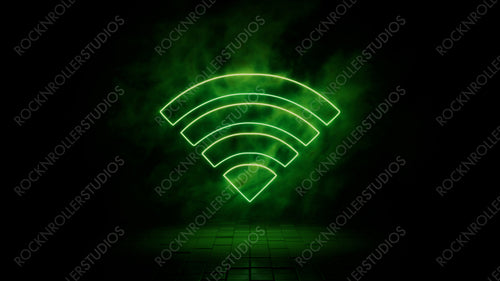 Green neon light wifi icon. Vibrant colored technology symbol, isolated on a black background. 3D Render