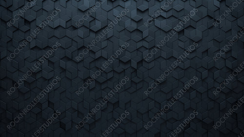 Polished Tiles arranged to create a Futuristic wall. Black, 3D Background formed from Diamond Shaped blocks. 3D Render