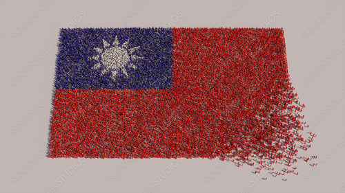A Crowd of People coming together to form the Flag of Taiwan. Taiwanese Banner on White.