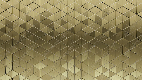 Glossy, Gold Mosaic Tiles arranged in the shape of a wall. 3D, Luxurious, Bullion stacked to create a Triangular block background. 3D Render