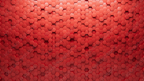 3D, Futuristic Wall background with tiles. Polished, tile Wallpaper with Hexagonal, Red blocks. 3D Render