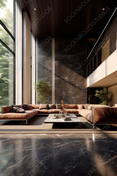 Contemporary Interior Design Background. Modernist Living Room. Generative AI.