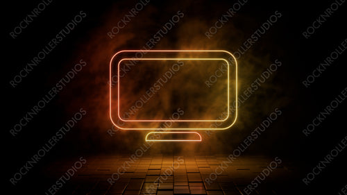 Orange and yellow neon light display icon. Vibrant colored technology symbol, isolated on a black background. 3D Render