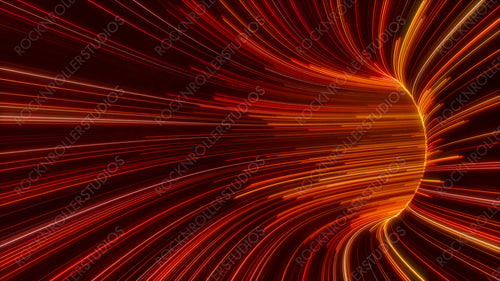Wavy Lines Tunnel with Orange, Yellow and Red Curves. 3D Render.